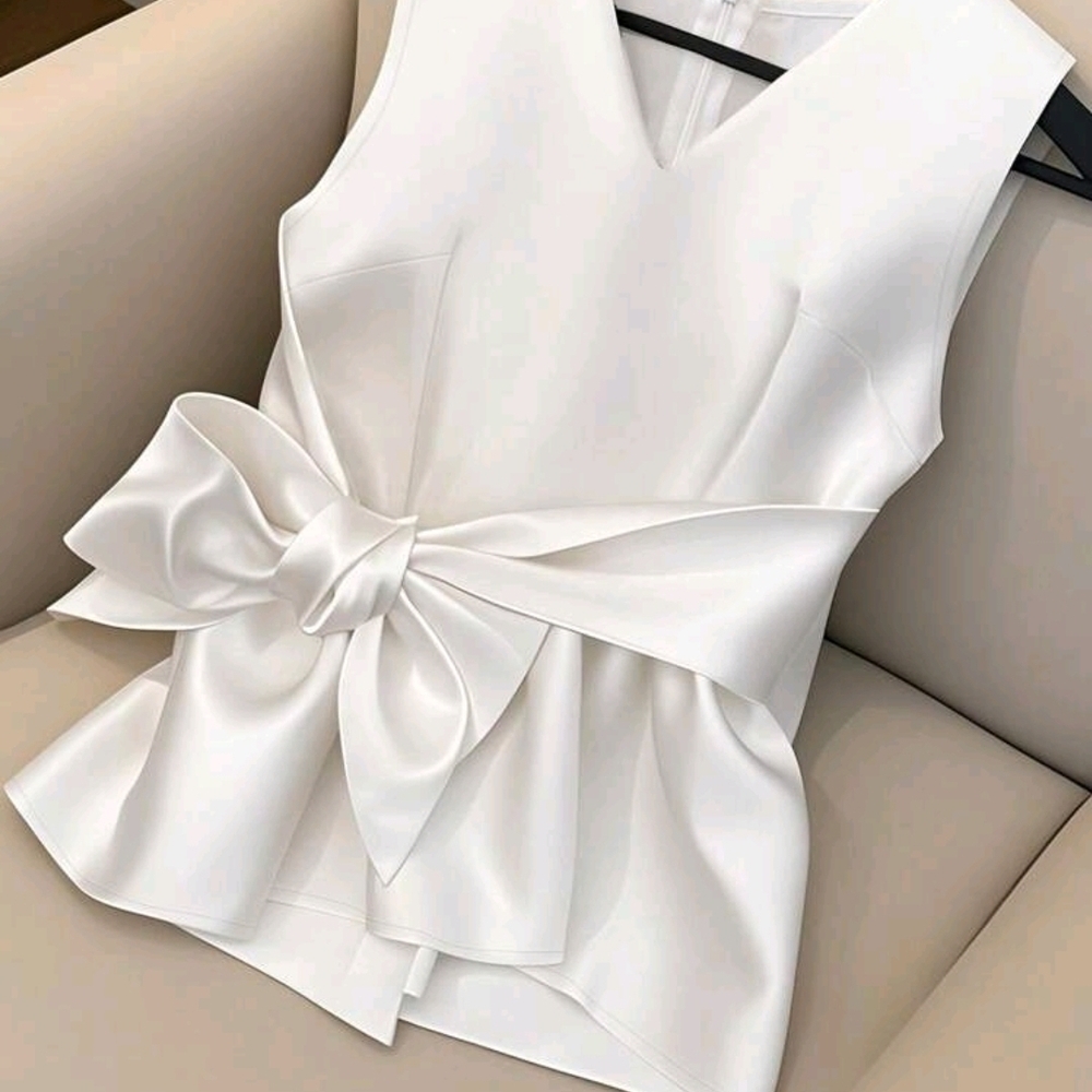 SHEIN White Sleeveless Blouse with Bow